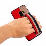 Wholesale Galaxy S9+ (Plus) Striped Hand Strap Grip Holder PU Leather Case (Gray)